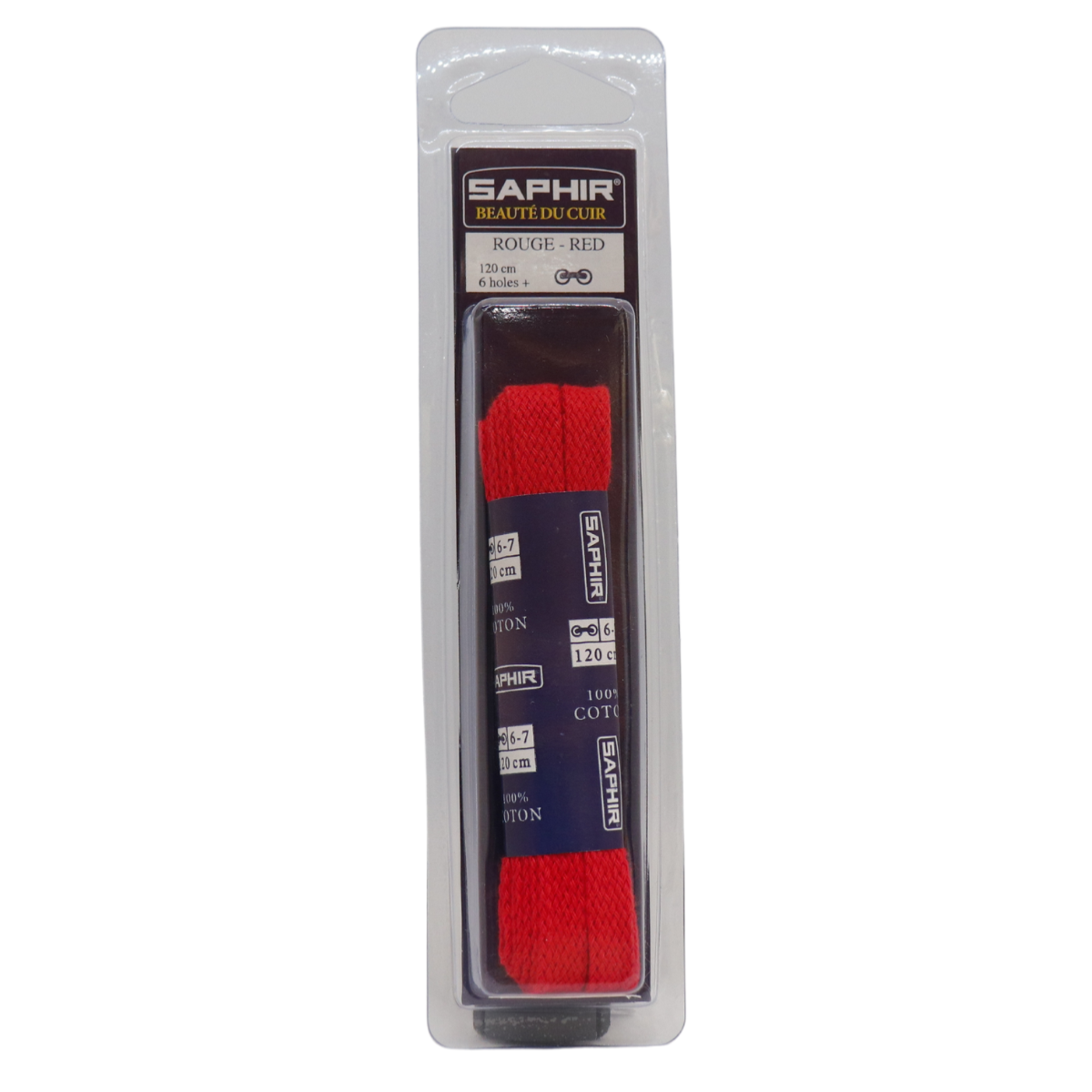SAPHIR - Paire de lacets plats - Rouge - 120 cm